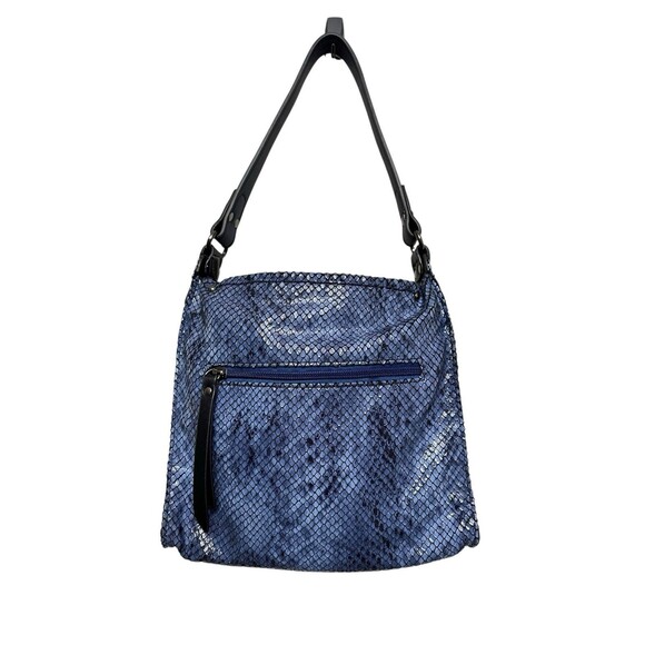 Sondra Roberts Hobo Blue Shoulder Bag Faux Snakeskin - Picture 1 of 6